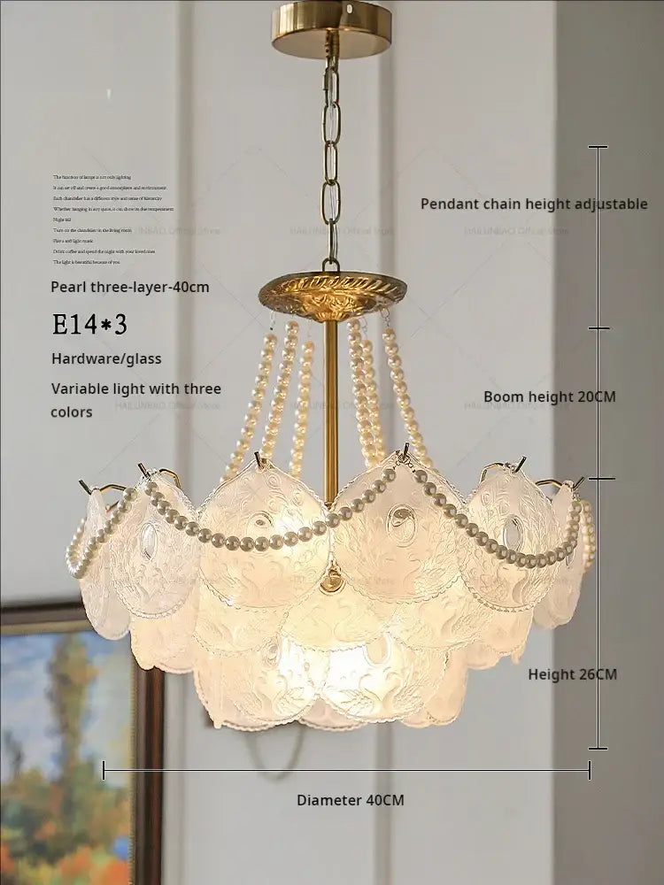 Elegant decorbites crystal chandelier with 40cm diameter frosted glass petals and pearl beads on brass frame for home decor