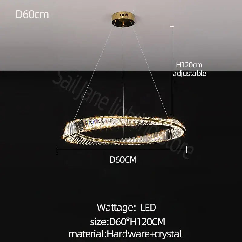 Decorbites crystal chandelier with modern circular led design, gold-toned frame, and embedded crystal accents for elegant living spaces