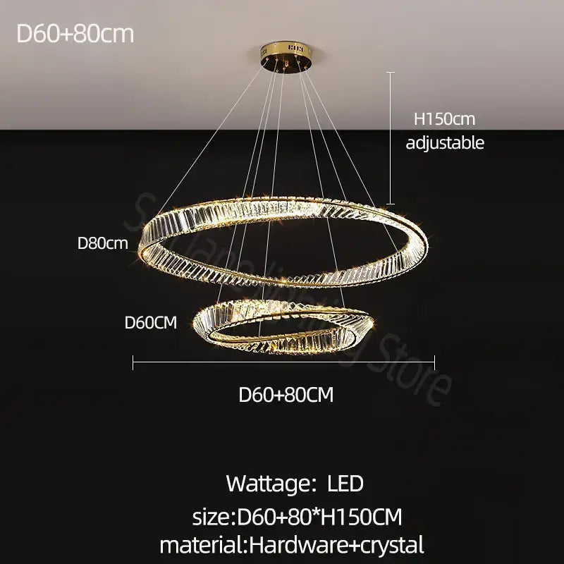 Gold-toned double-ring led decorbites crystal chandelier with crystal accents for luxurious living room and dining room lighting