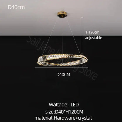 DecorBites crystal chandelier modern circular led lighting with gold-toned metal frame and clear crystals for luxurious rooms