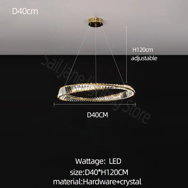 DecorBites crystal chandelier modern circular led lighting with gold-toned metal frame and clear crystals for luxurious rooms