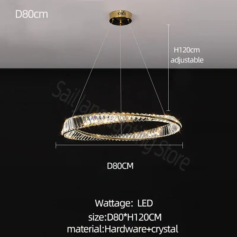 Decorbites crystal chandelier modern circular led lighting with gold-toned metal frame and clear crystals for luxurious rooms