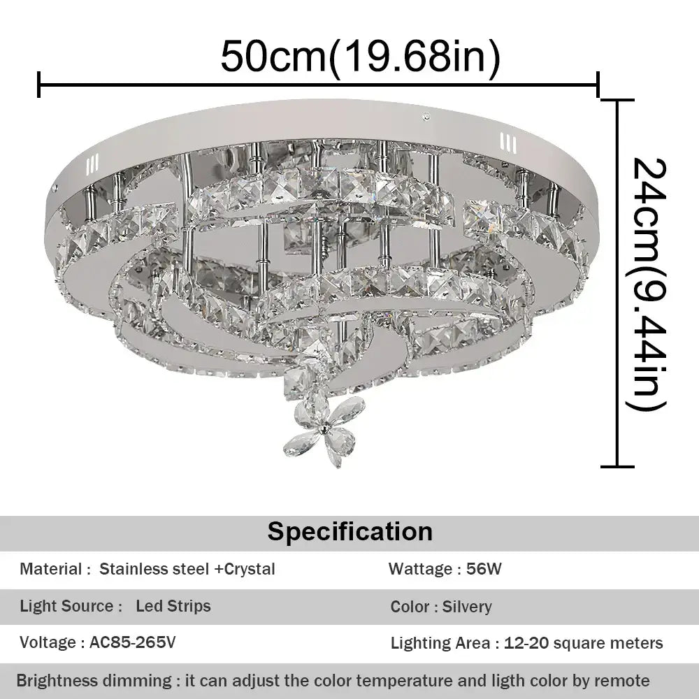 Silver decorbites crystal chandelier with multiple concentric rings and flower-shaped LED pendant for living and dining rooms