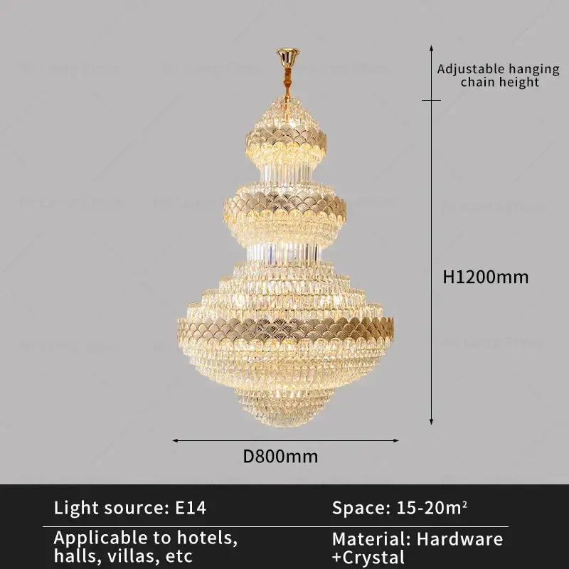 Decorbites crystal chandelier with a gold-toned metal frame and cascading clear crystals for elegant loft lighting