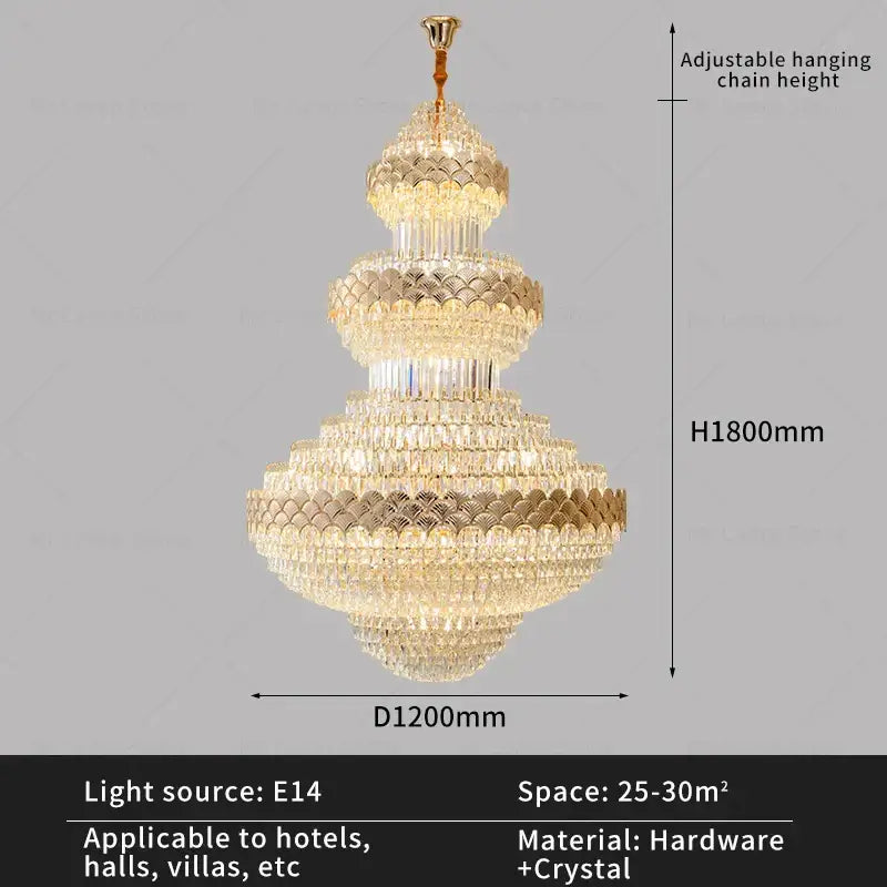 Decorbites crystal chandelier modern duplex loft lighting with gold-toned tiers and cascading clear and frosted crystals