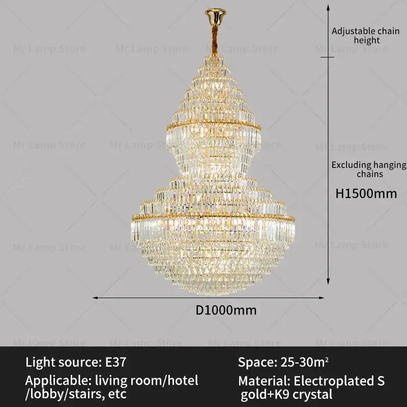 Decorbites crystal chandelier gold-plated with clear crystal tiers for modern duplex loft and villa living room lighting