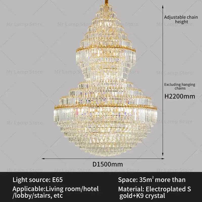 A luxurious gold-plated decorbites crystal chandelier with clear crystal prisms for modern loft and villa lighting