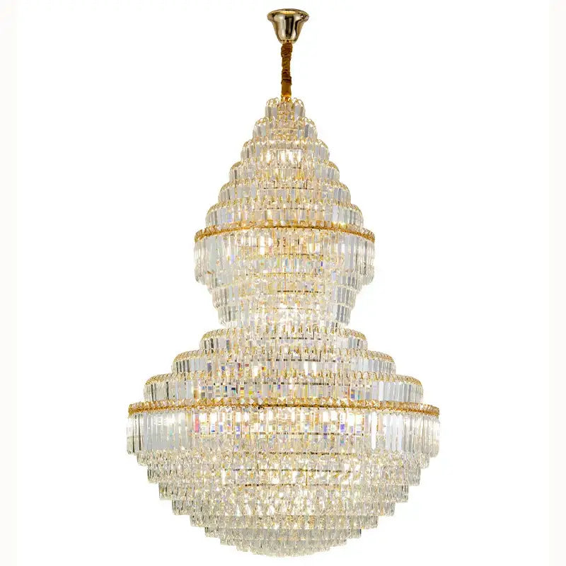 DecorBites crystal chandelier with gold metal frame and cascading clear crystals for modern loft and villa lighting