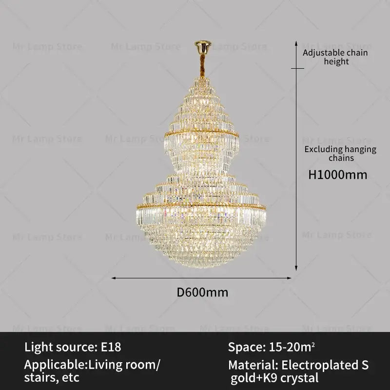 A luxurious gold-plated decorbites crystal chandelier with sparkling k9 crystal tiers for modern loft and villa lighting