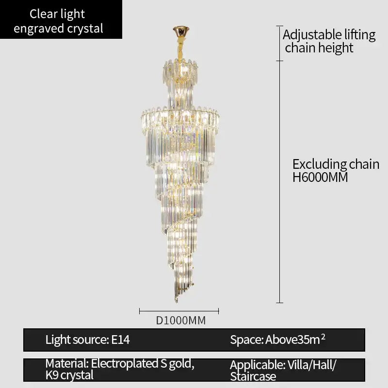 Elegant multi-tiered decorbites crystal chandelier with clear engraved crystals and electroplated gold accents for villa halls