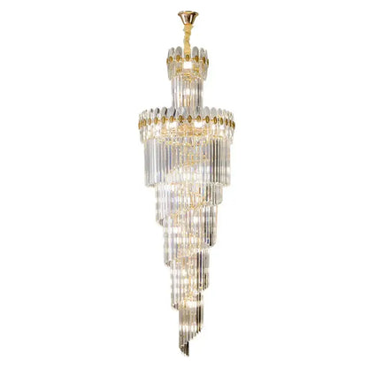 Decorbites crystal chandelier featuring gold-toned accents and cascading clear glass rods for modern villa halls