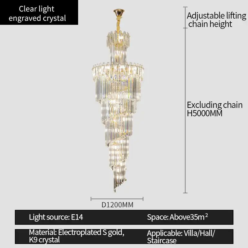 Elegant tiered decorbites crystal chandelier with clear engraved crystals and gold electroplated accents for villa hall lighting