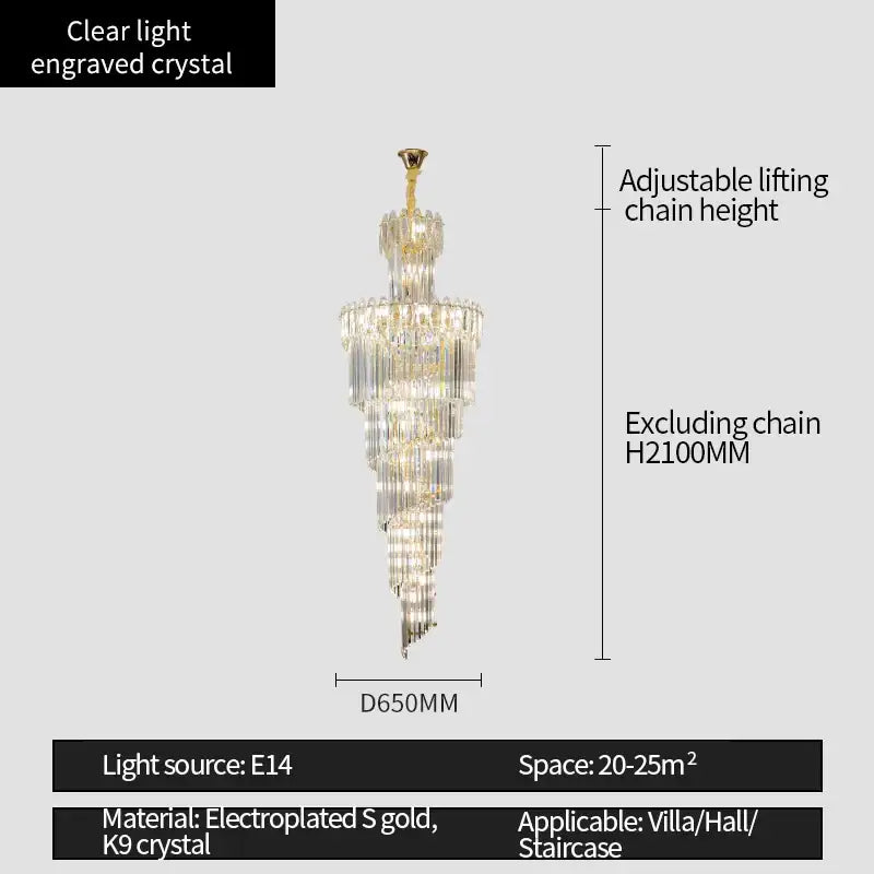A decorbites crystal chandelier with tiered clear engraved crystal prisms and electroplated gold finish for luxury lighting