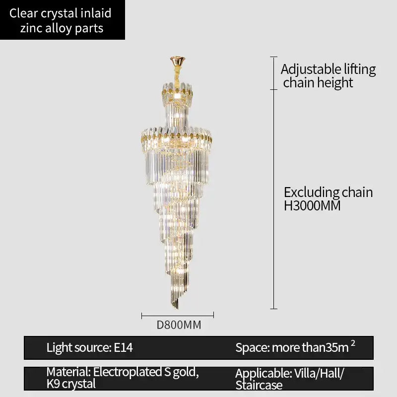 Decorbites crystal chandelier with multi-tier clear crystal inlays and gold electroplated accents for luxury villa halls