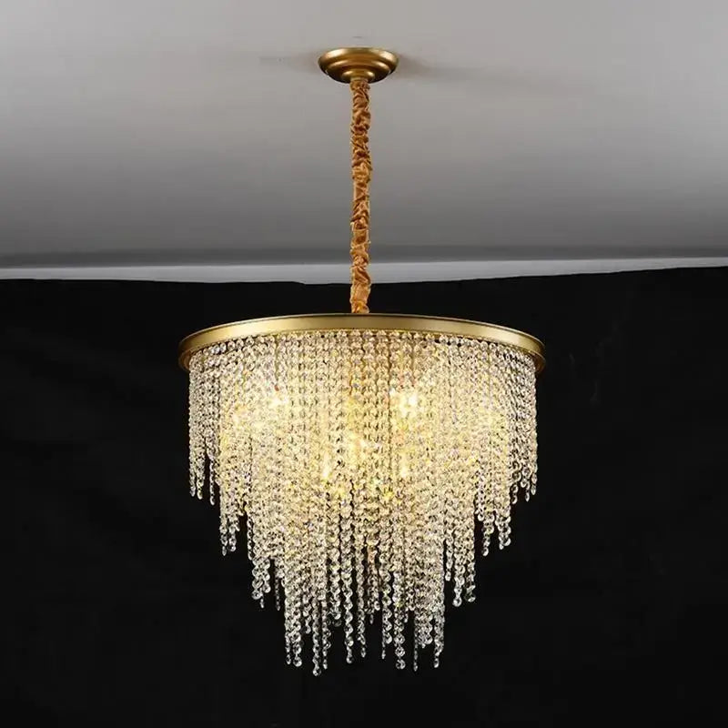 Decorbites crystal chandelier with golden frame and cascading clear crystal beads pendant light for modern elegance