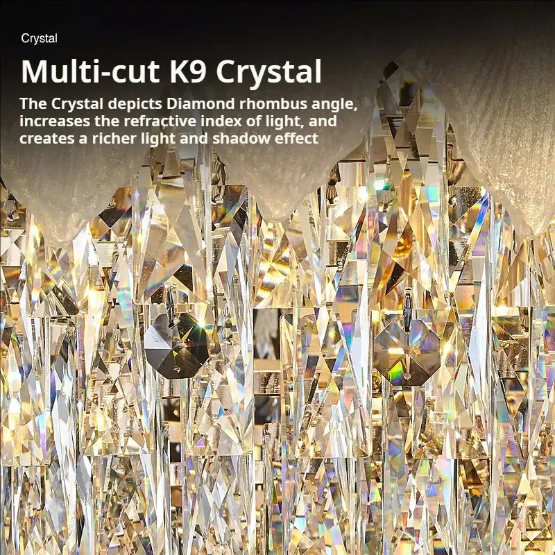 A decorbites crystal chandelier with multi-cut k9 crystal prisms for modern elegance in living rooms and bedrooms