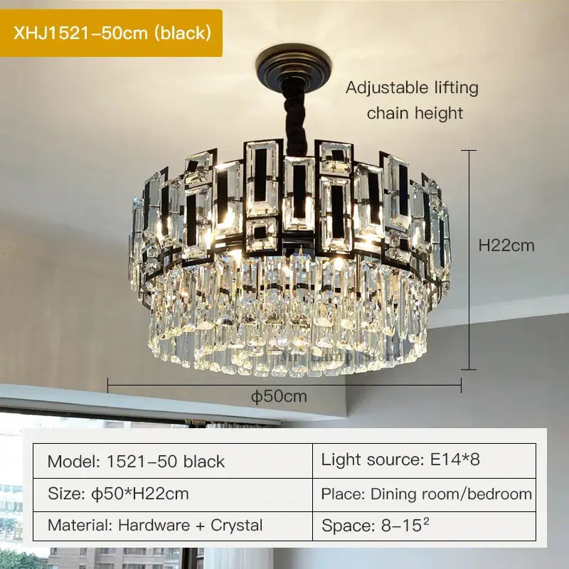 DecorBites crystal chandelier featuring black and clear crystals with a modern geometric design for elegant lighting