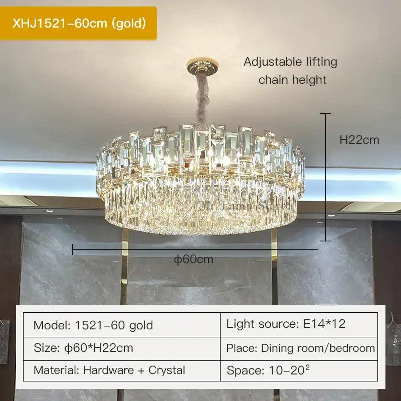 Decorbites crystal chandelier gold finish with clear crystal prisms model xhj1521-60cm for elegant lighting