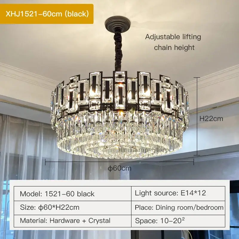 Black metal decorbites crystal chandelier with two tiers of clear crystal prisms for modern elegant lighting