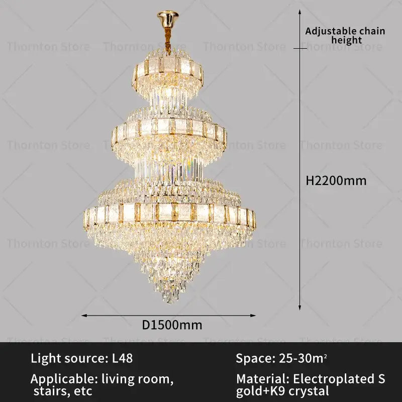 Decorbites crystal chandelier with multi-tiered k9 crystals and gold electroplated accents for elegant loft lighting