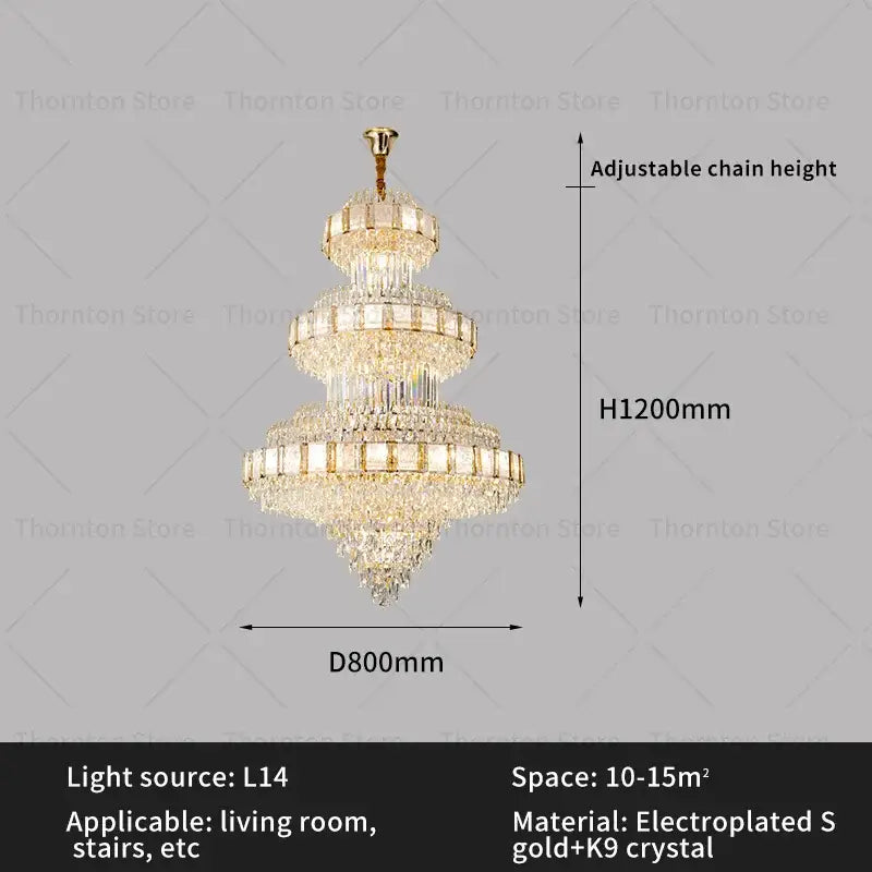 Gold electroplated decorbites crystal chandelier with multiple tiers of clear crystal accents for loft villa lighting