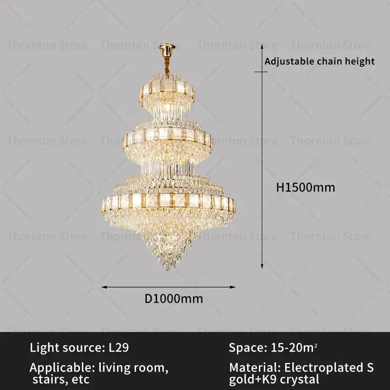 Decorbites crystal chandelier with gold electroplated metal and k9 crystal for modern loft staircase lighting