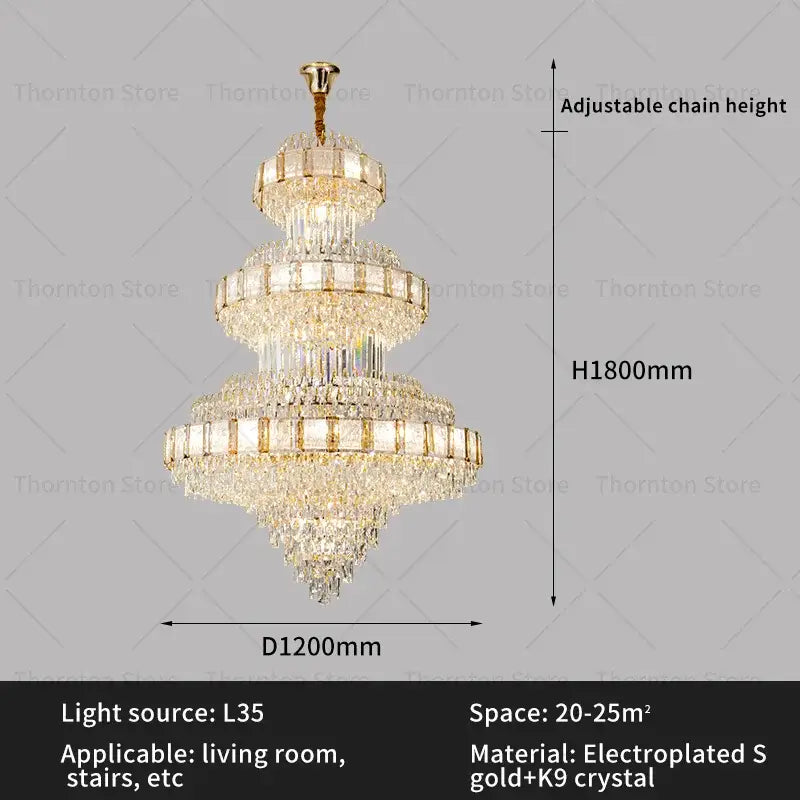 Gold electroplated decorbites crystal chandelier with multiple tiers of clear k9 crystal for modern loft lighting