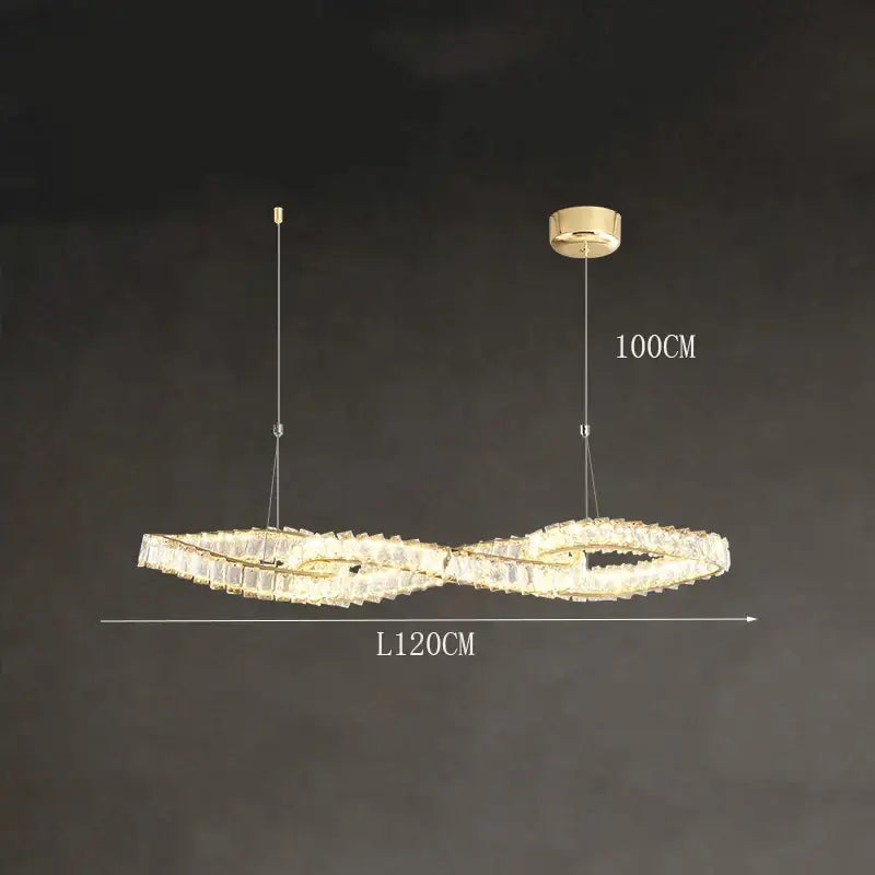 A modern decorbites crystal chandelier with gold frame and clear crystals, 100cm by 120cm, for dining or living room