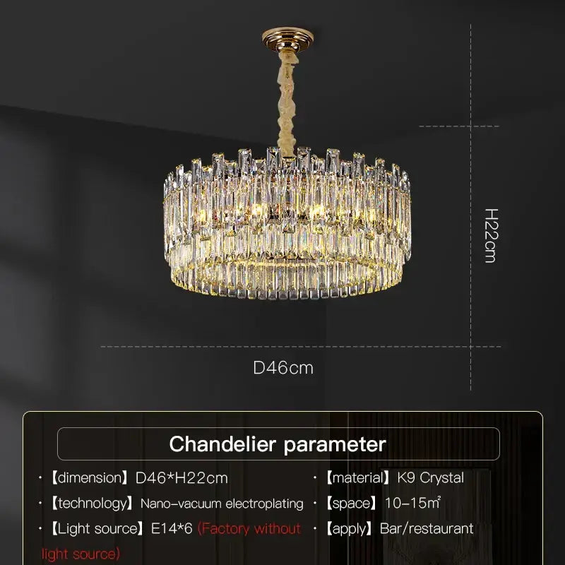Luxurious gold decorbites crystal chandelier with multiple tiers of clear k9 crystal prisms for modern high-end interiors