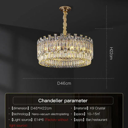 Luxurious gold decorbites crystal chandelier with multiple tiers of clear k9 crystal prisms for modern high-end interiors