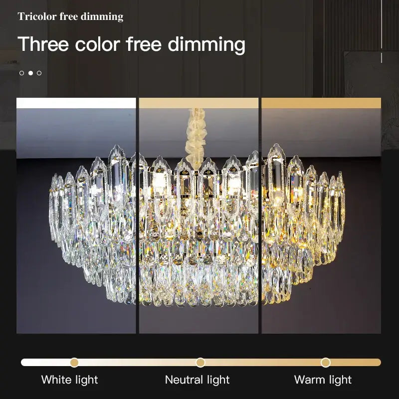 Decorbites crystal chandelier with tiered design and three color free dimming for modern living and dining spaces