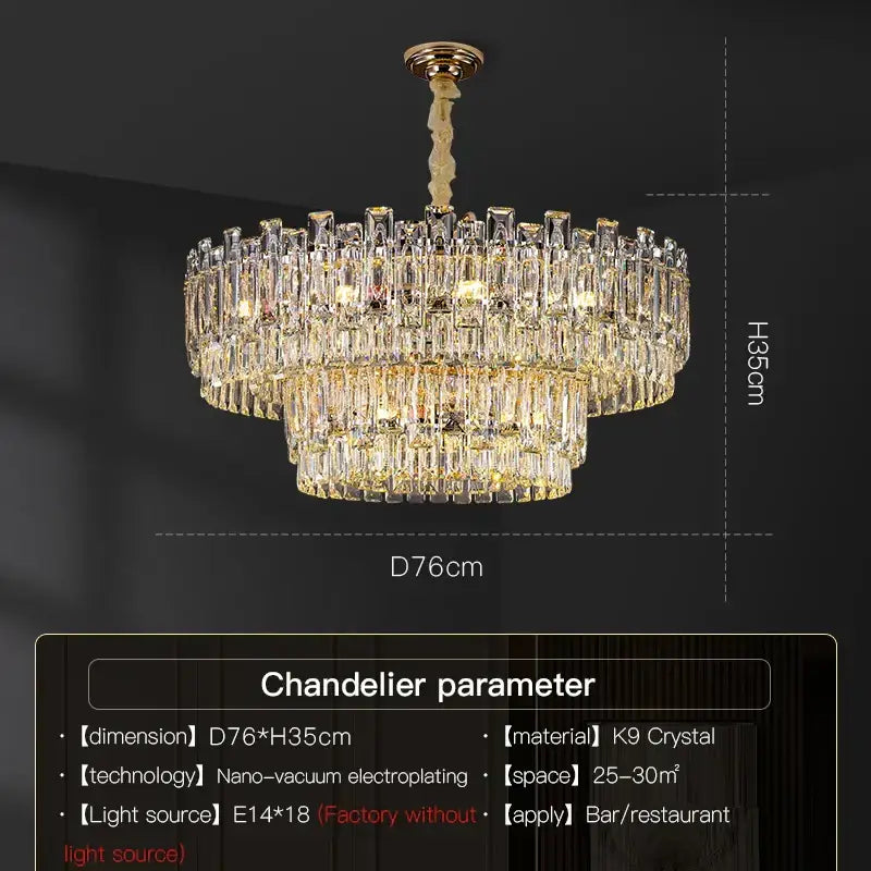 Gold-toned decorbites crystal chandelier with multiple tiers of clear k9 crystal prisms for living and dining rooms