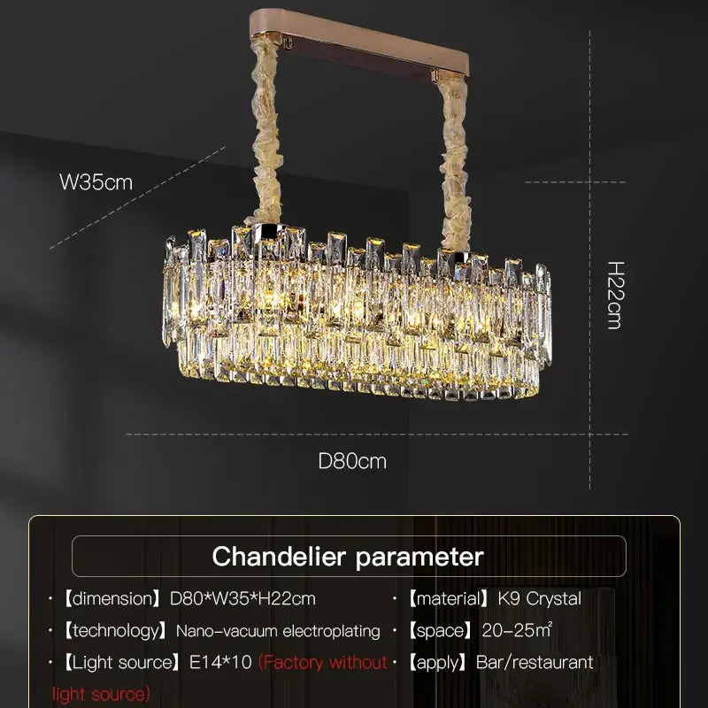 DecorBites crystal chandelier with cascading k9 crystal prisms and rose gold frame for luxury living and dining rooms