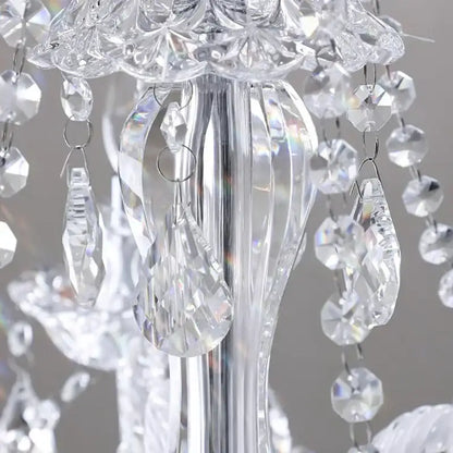Clear crystal chandelier with faceted teardrop and round beads on polished chrome stem for living room decorbites crystal chandelier