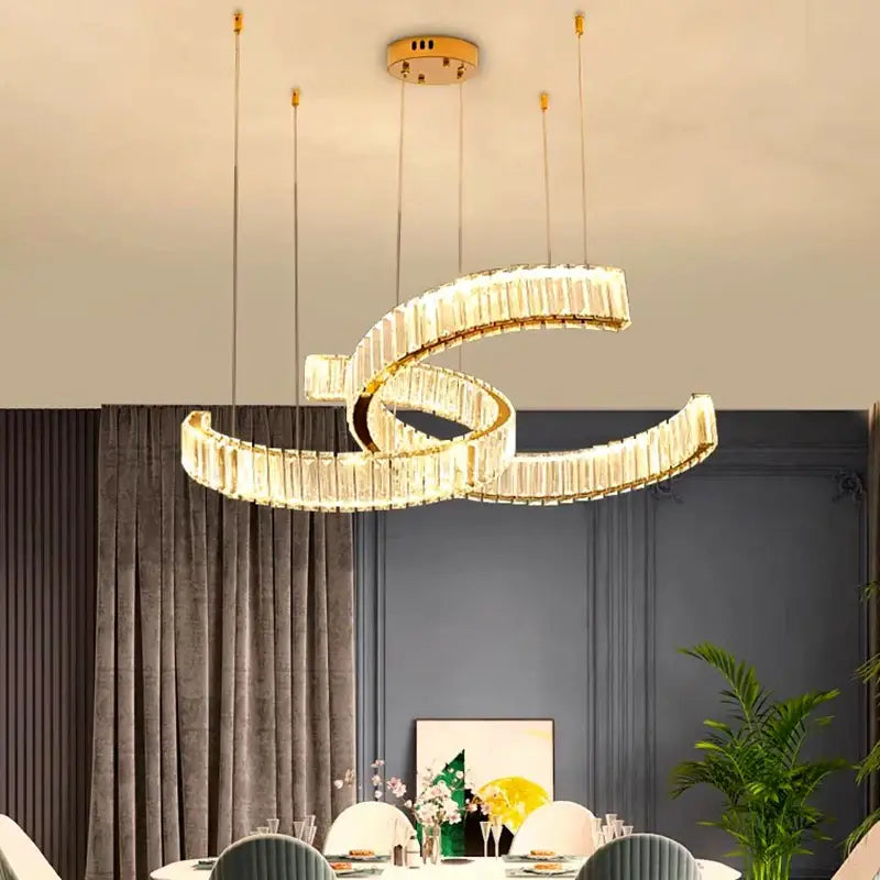 Golden spiral decorbites crystal chandelier pendant light with crystal accents for modern home and dining room lighting