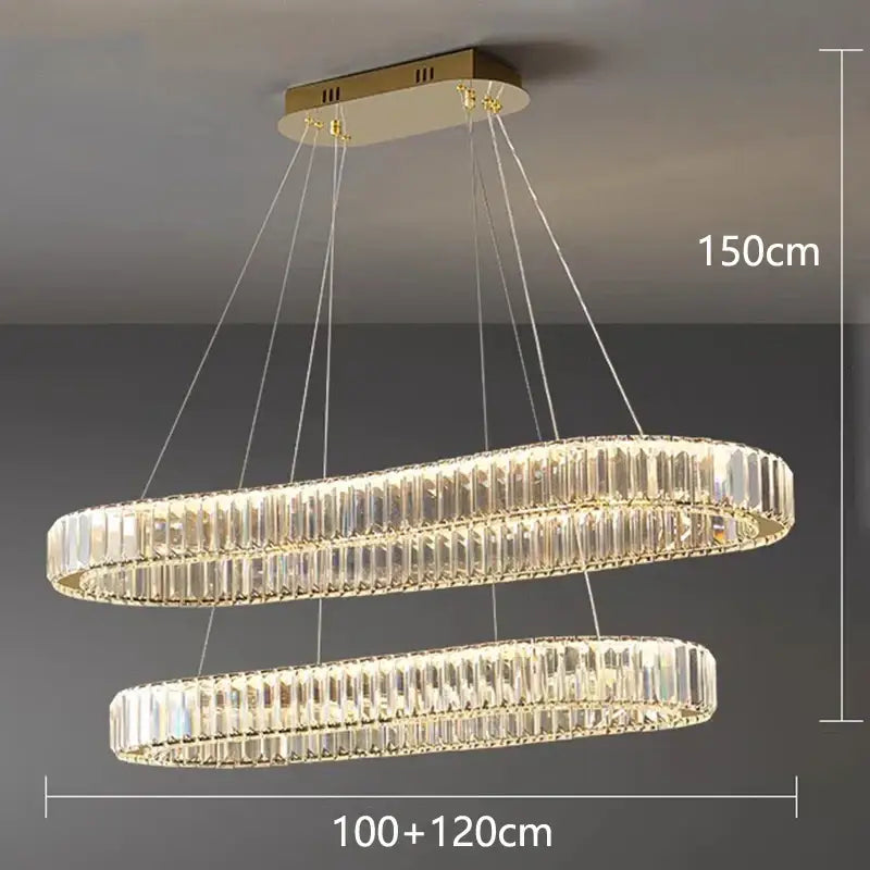 Gold-toned decorbites crystal chandelier with double-ring clear crystal facets for modern home and dining room lighting