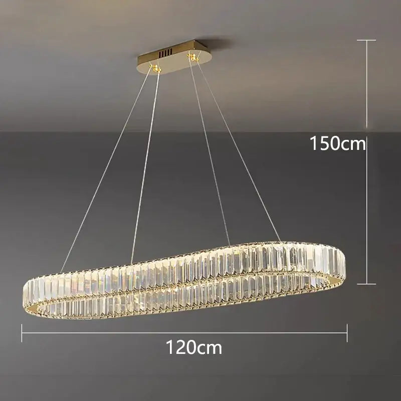 Decorbites crystal chandelier with gold-toned metal frame and clear faceted crystals for modern home and dining lighting