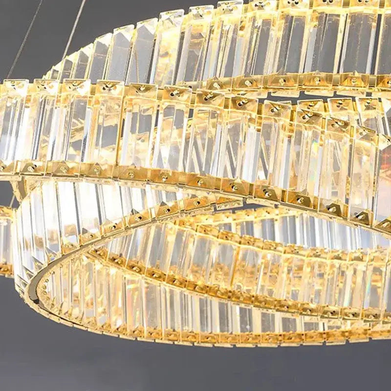 Decorbites crystal chandelier with clear rectangular crystal prisms and gold metal frame for modern home lighting