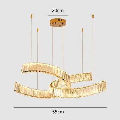 Gold-toned decorbites crystal chandelier pendant light with interlocking faceted crystal rings for modern interiors