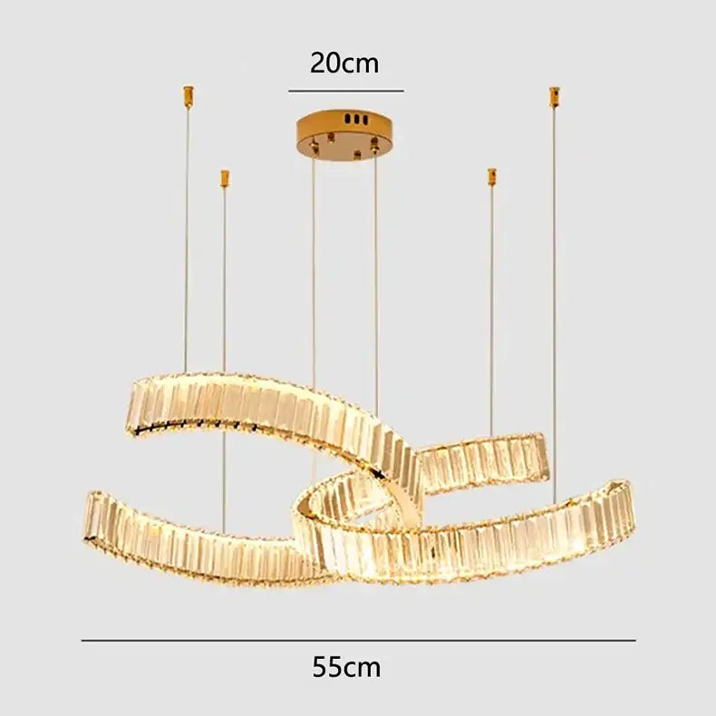 Gold-toned decorbites crystal chandelier pendant light with interlocking faceted crystal rings for modern interiors