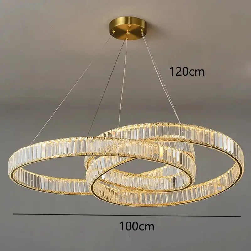 Gold-toned double-ring decorbites crystal chandelier with clear faceted crystal bars for modern home and dining room lighting