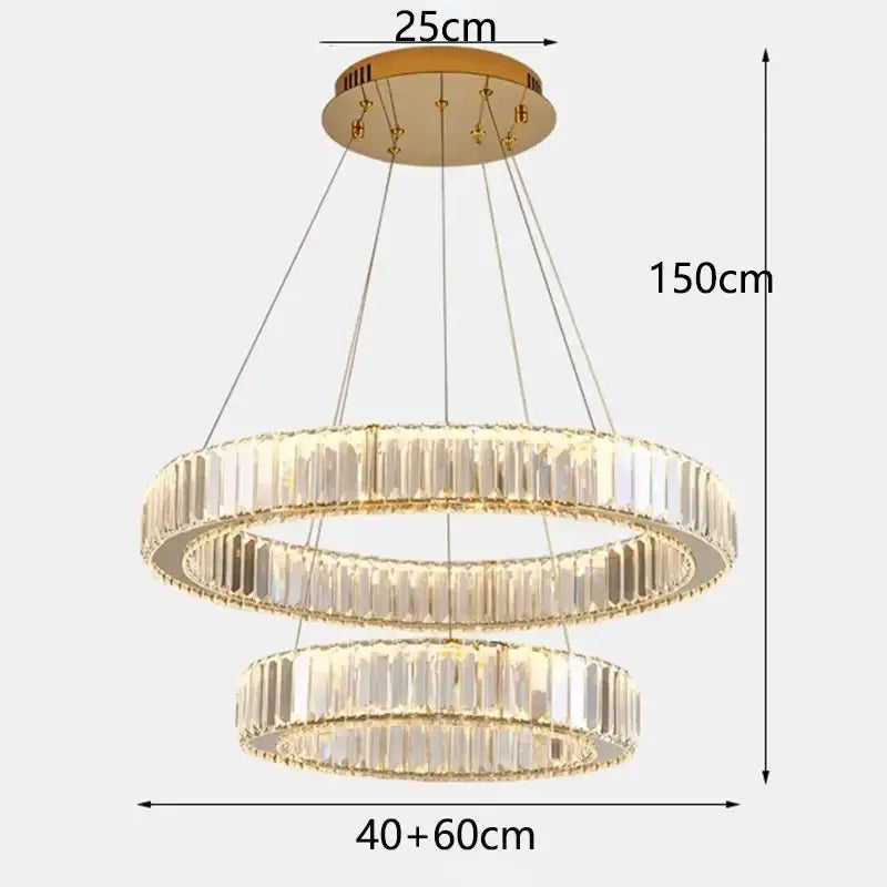 Gold-toned DecorBites crystal chandelier with rectangular crystal facets and 150cm drop for modern home lighting
