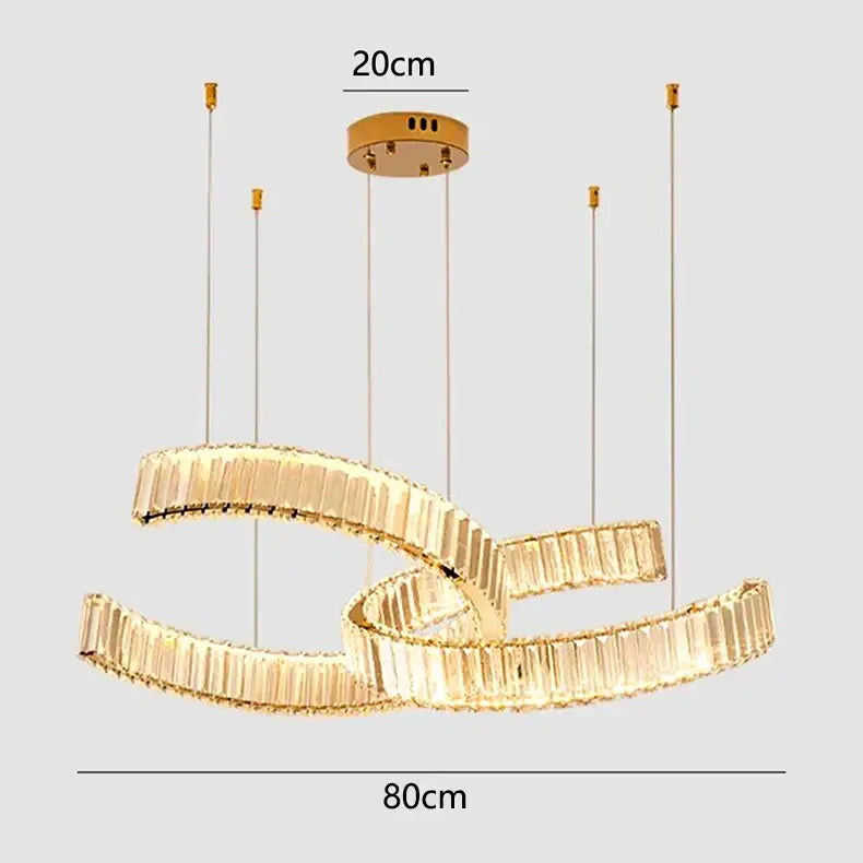 Gold-toned decorbites crystal chandelier pendant light with interlocking faceted crystal rings for modern interiors