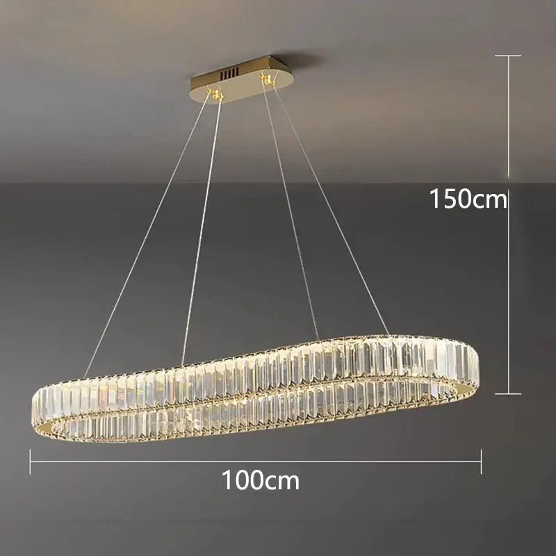 Elegant oval-shaped decorbites crystal chandelier with clear crystal prisms and gold-toned metal frame for home lighting