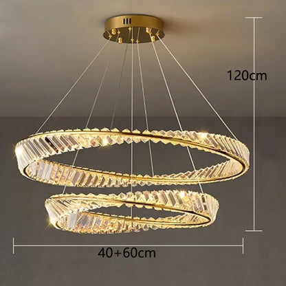 Gold-toned decorbites crystal chandelier with double-ring design and crystal accents for modern living and dining rooms