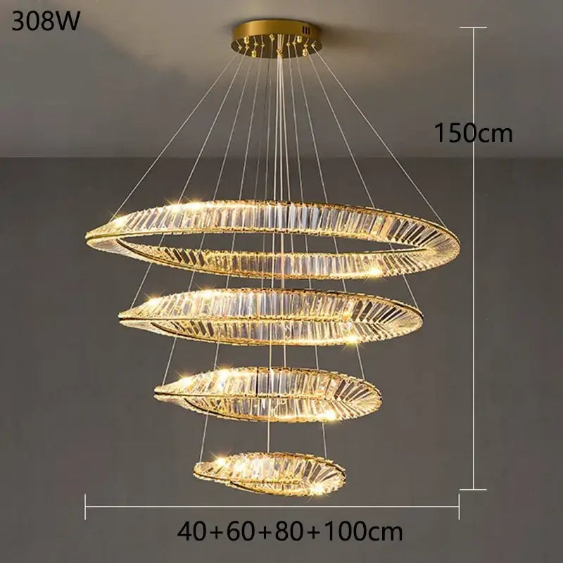 Golden spiral decorbites crystal chandelier with multiple tiers of faceted crystal rings for modern home lighting