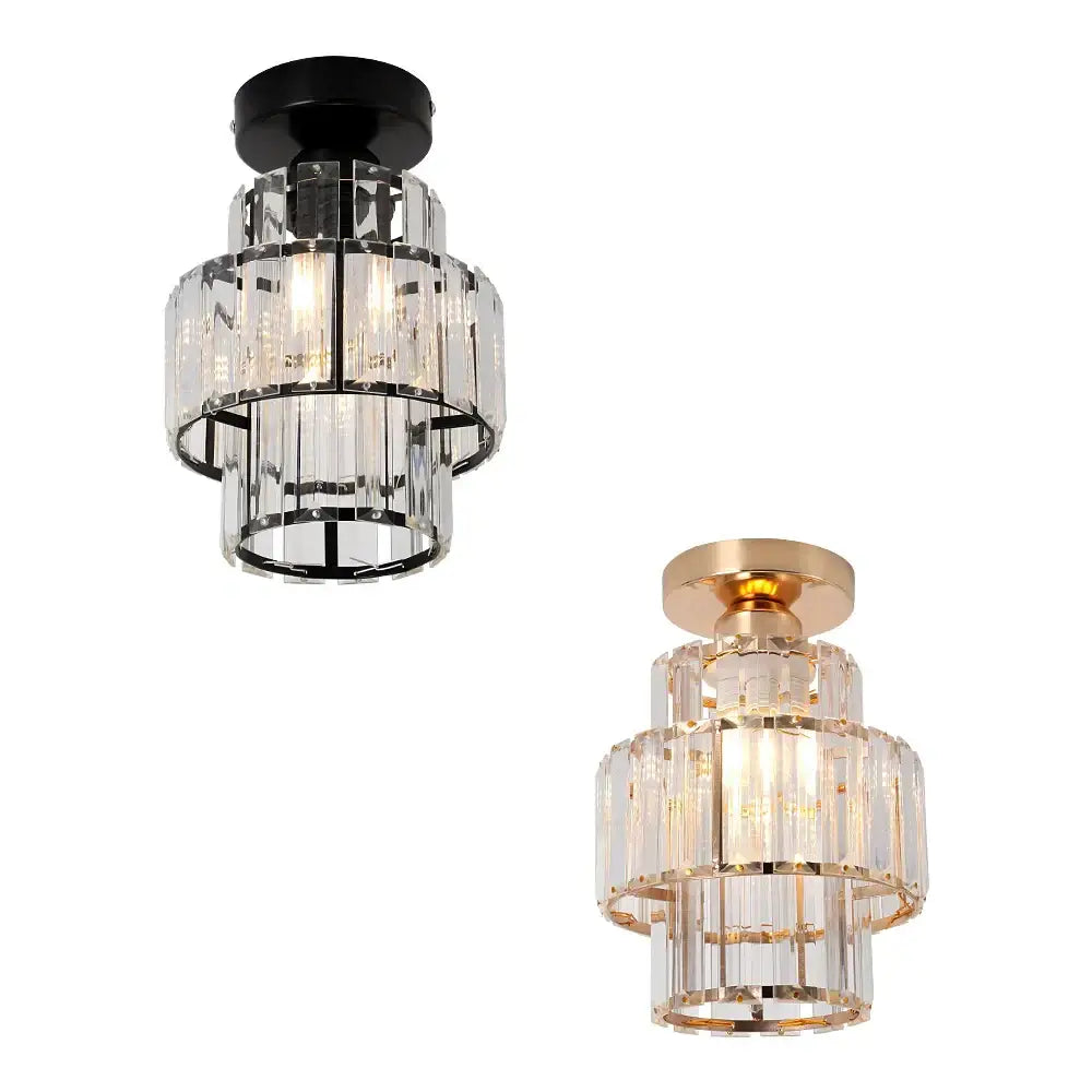 Two tiered decorbites crystal chandelier with black metal and gold toned bases modern led ceiling lamp