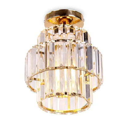 Decorbites crystal chandelier with gold metal accents and clear glass prisms for modern living room and hotel lobby lighting