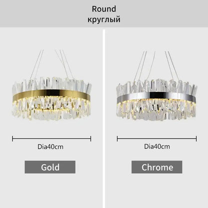 Gold and chrome round DecorBites crystal chandelier with crystal droplets for modern living room lighting