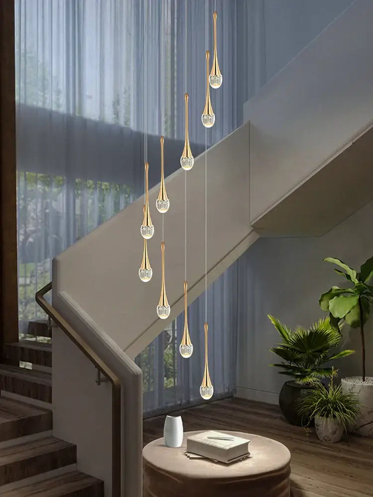 Golden teardrop-shaped decorbites crystal chandelier with crystal accents modern led hanging lamp for living room and villa